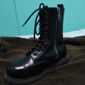 Demonia Black Combat Boots with Side Zipper